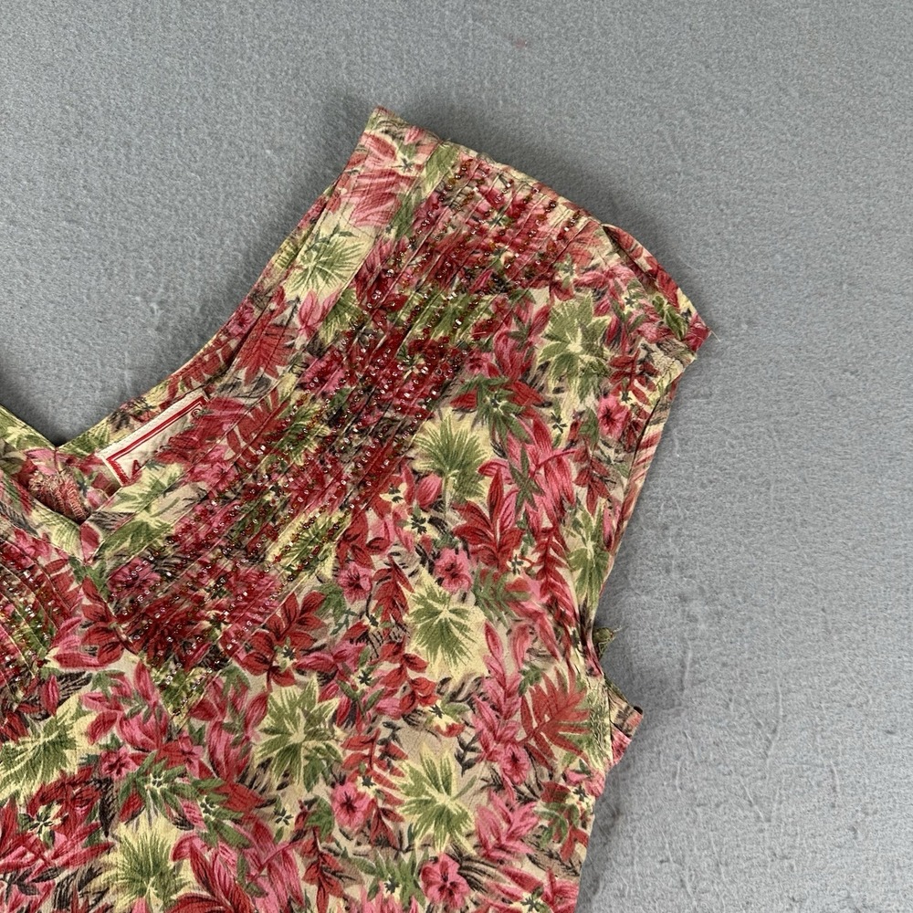 April Cornell Floral Beaded Rayon Midi Dress Boho Tropical Women M Vintage - Picture 2 of 16